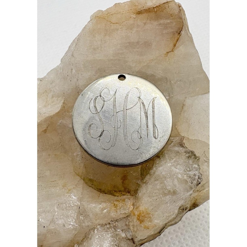 Vintage Sterling Silver Round Monogram Charm Pendant Hand Engraved Initials 3.2g